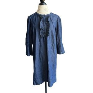 Draper James Ruffle Front Chambray Dark Wash Denim Dress Size 12